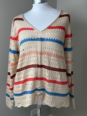 Maurices XXL Open Knit Sweater NWT Beige Stripe Boho Lightweight Pullover